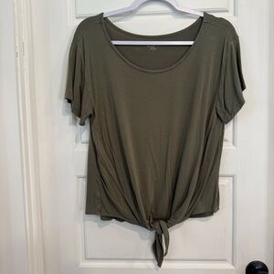 LOFT Olive Green Scoop Neck Tie Knot Front Short Sleeve T-Shirt Size M EUC